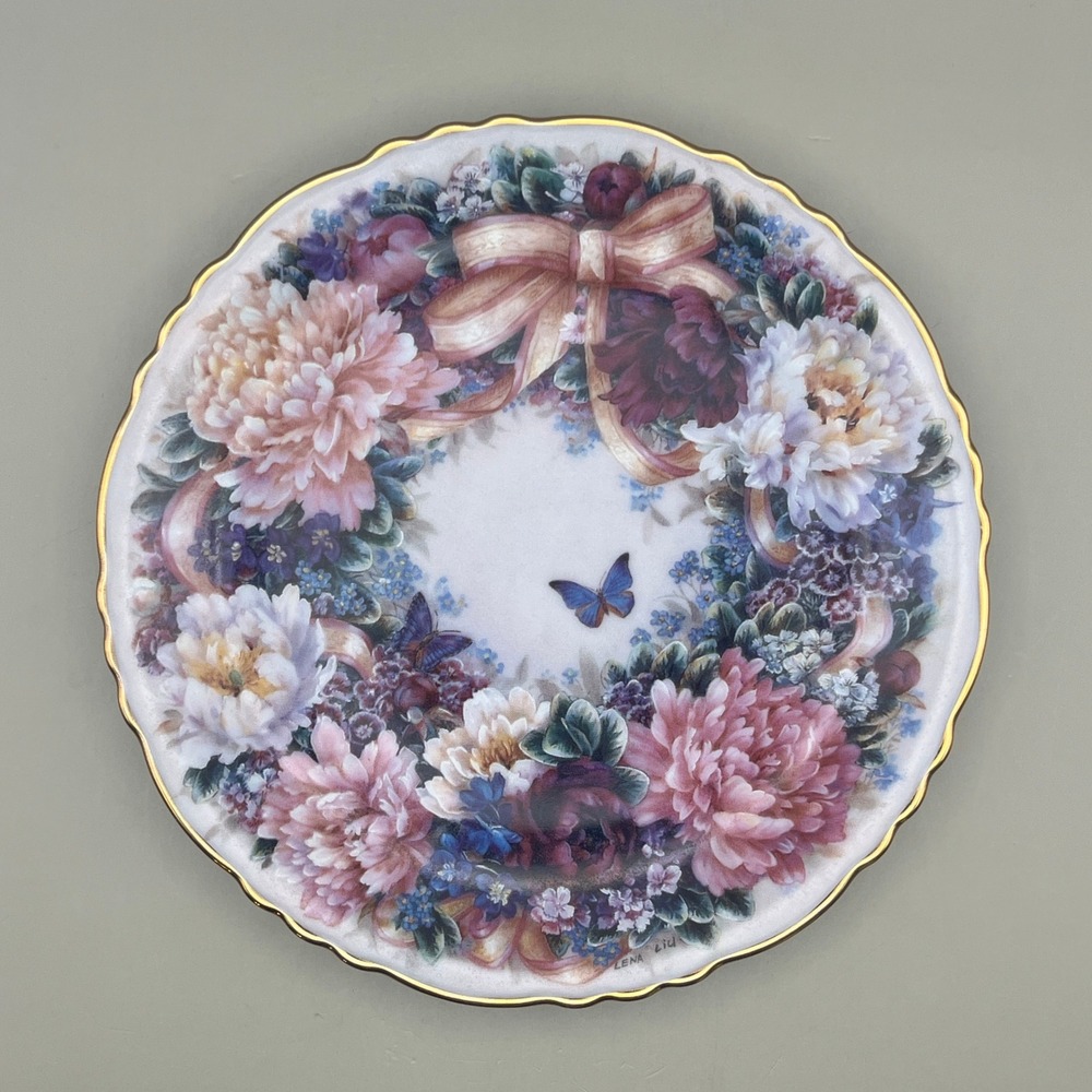 Lena Liu Circle of Love Collector Plate Floral Wreath Butterfly 1994 Bradford Ex